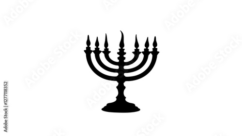 Black silhouette of Jewish menorah on white background, cultural symbolism