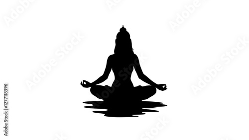 Serene silhouette meditating by water, inner peace concept