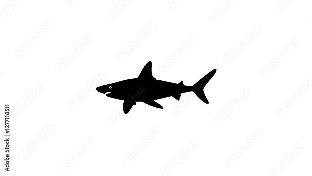 Fototapeta premium Silhouette of a shark on white background, ocean symbolism