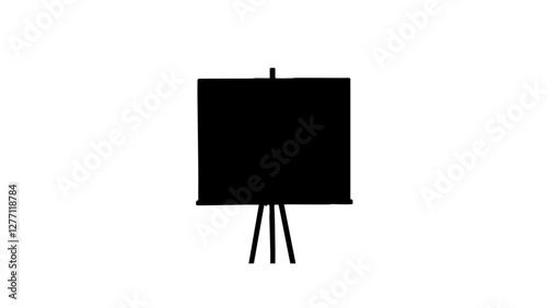 Silhouette of blackboard on easel against white background, learning tool