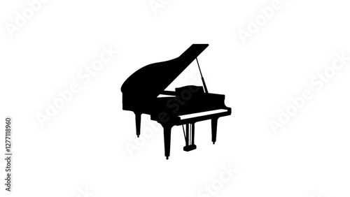 Elegant black and white piano silhouette with refined background, artistry