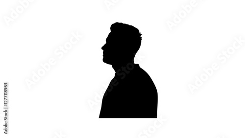 Silhouette of thoughtful man in profile against white background, introspection