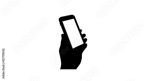 Silhouette of smartphone held in hand on white background, digital concept