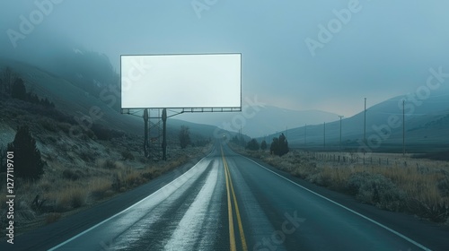 white mockup billboard on the road at night in the empty area