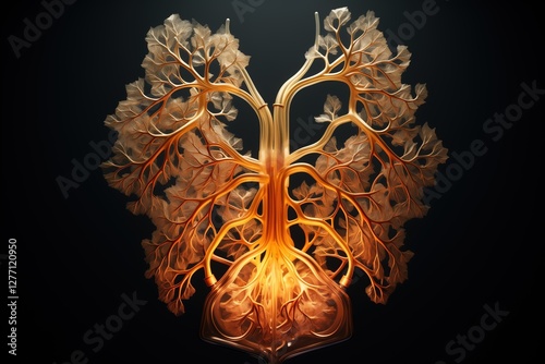 Golden lung model on a black background