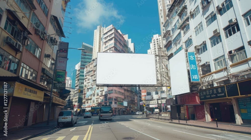 Fototapeta premium two billboards mockup on road with tall buildings