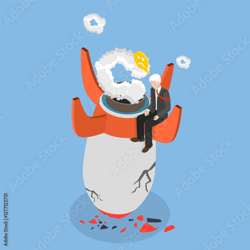 3D Isometric Flat Vector Illustration of New Business Failure, Collapse, Crisis of Project