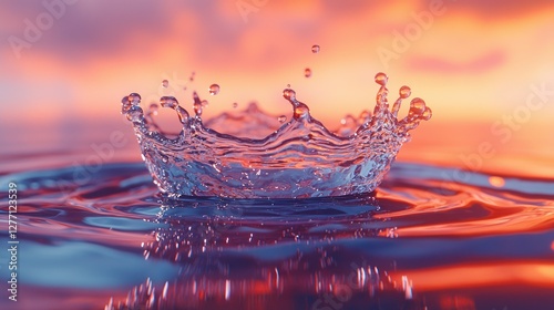 Water splash crown sunset reflection