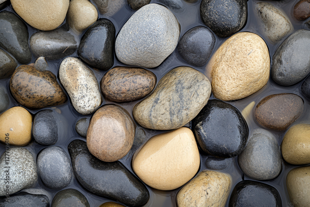 A smooth river stone background with polished pebbles, wet surface reflections, and gentle earthy tones. A smooth river stone background with polished pebbles, wet surface reflections, and gentle earthy tones.