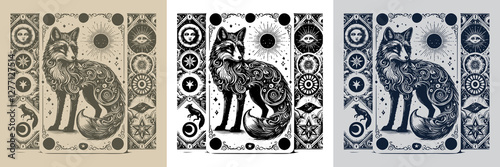 gothic fox vector playing card tattoo design