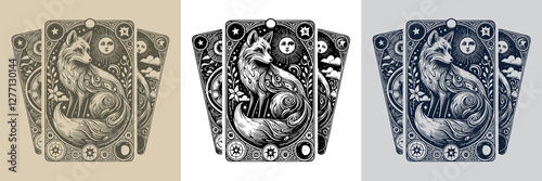 warrior fox vector playing card tattoo design