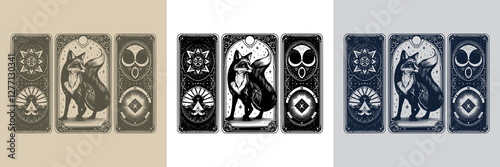 fantasy fox vector playing card tattoo design