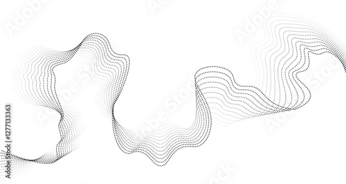Futuristic geometric shapes of dotted halftone blend wave lines in abstract composition. Vector illustration. Modern design for digital art, web banners, covers.