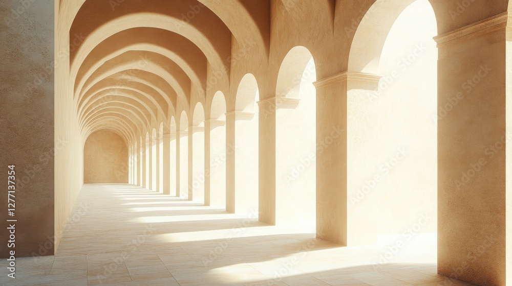 Fototapeta premium Serene Interior with Elegant Arches and Soft Ambient Light