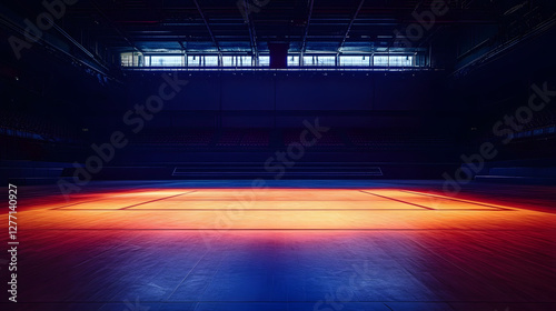 Spotlit Wrestling Mat in an Empty Arena - Candid Photography for Dramatic Sports Imagery