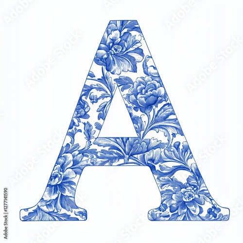 letter A in a blue and white pattern
