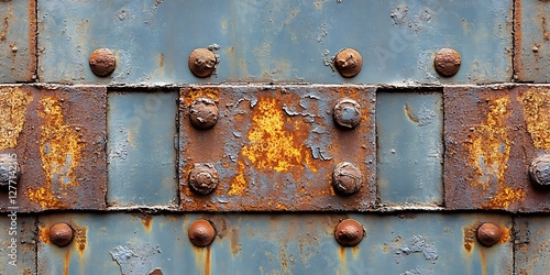 Rusted metal panels with rivets