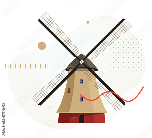 Traditional Dutch windmills - Stock Illustration