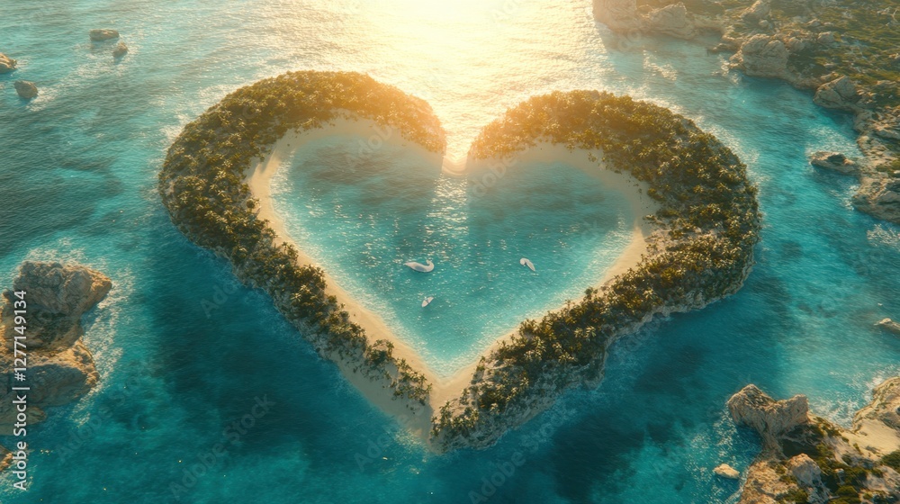 custom made wallpaper toronto digitalRomantic island heart shape at sunset in tropical paradise aerial view of nature's beauty
