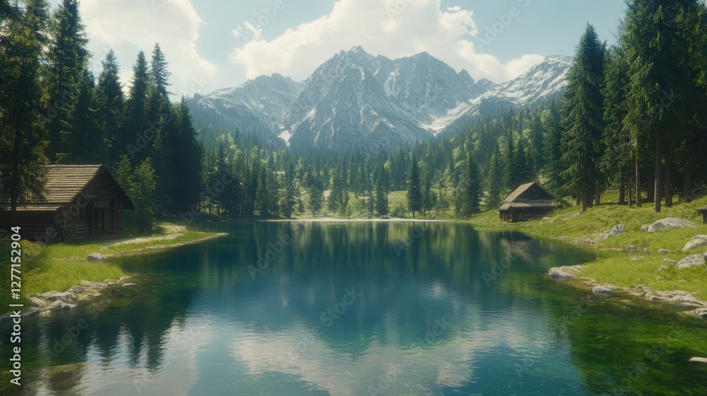 Fototapeta premium Tranquil reflection of mountains and forests at serene lake nature scene daylight scenic view calm atmosphere