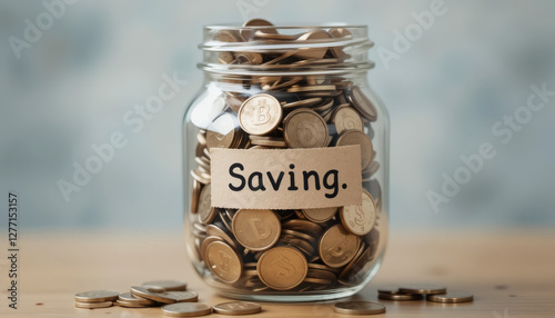 A Glass Jar Filled with Coins and a Small Label That Says 'Savings,' Symbolizing Financial Planning and Budgeting