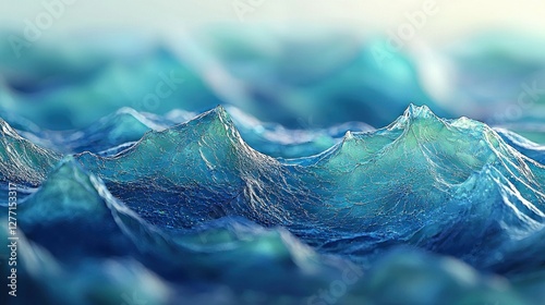 Abstract digital ocean waves, close-up view, textured water surface, calm sea background photo