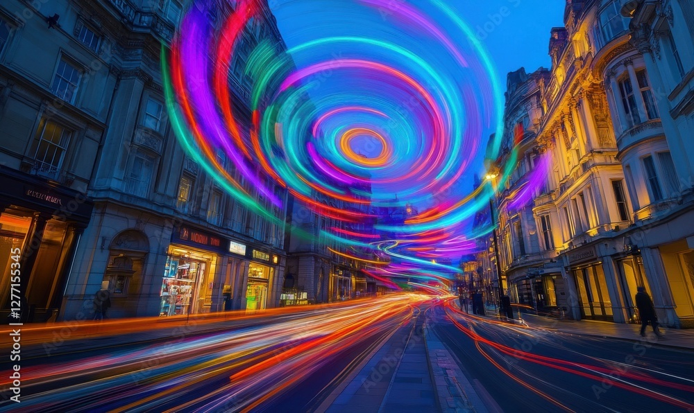 Obraz premium Abstract colorful swirl of vibrant light trails blending seamlessly, creating a dynamic and futuristic visual effect