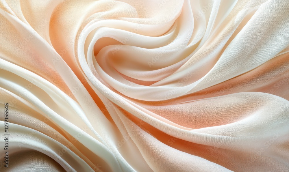 Fototapeta premium Abstract composition of soft pastel fabric swirls in shades of pink and cream, dynamic folds and smooth gradients creating a dreamy aesthetic