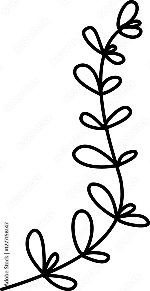 Floral branch and minimalist leaves for logo or tattoo. Hand drawn line wedding herb. Decorative hand drawn leaves. Minimal line art drawing for print, cover or wallpaper. Floral branch and minimalist leaves for logo or tattoo. Hand drawn line wedding herb. Decorative hand drawn leaves. Minimal line art drawing for print, cover or wallpaper.