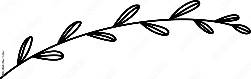 Floral branch and minimalist leaves for logo or tattoo. Hand drawn line wedding herb. Decorative hand drawn leaves. Minimal line art drawing for print, cover or wallpaper.
