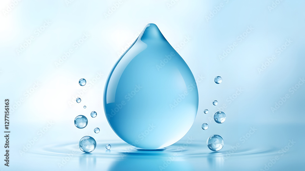 Shiny blue water droplet with reflection Shiny blue water droplet with reflection