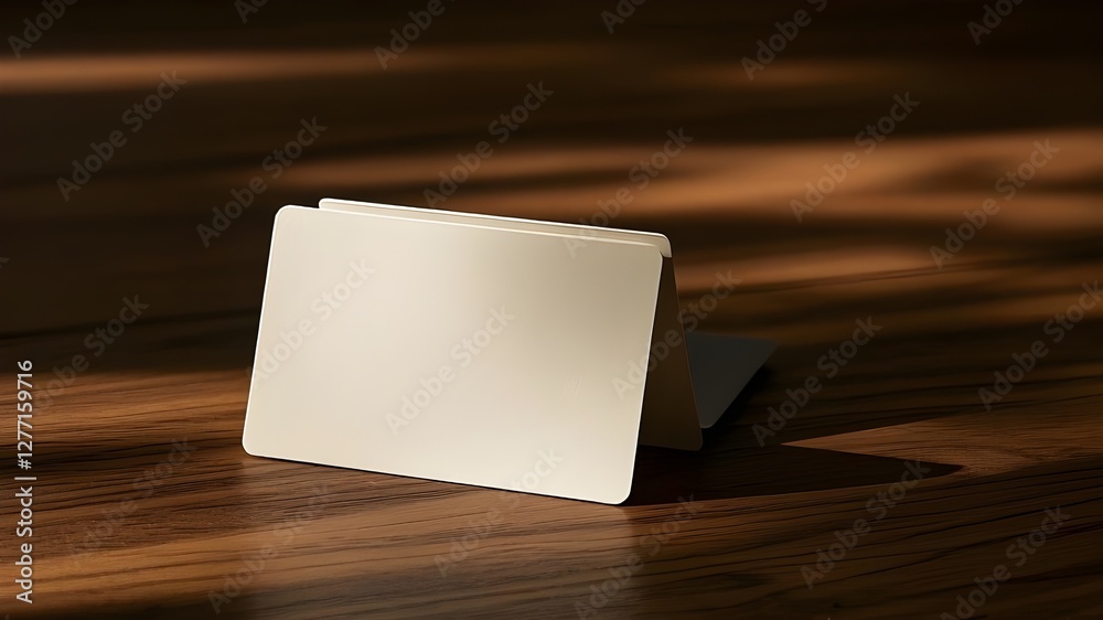 Blank business card made of paper, plain cream color. Displayed standing and horizontally. Design,table Blank business card made of paper, plain cream color. Displayed standing and horizontally. Design,table