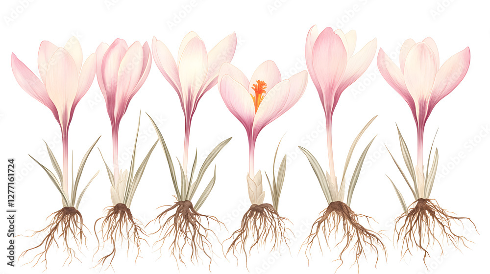Naklejka premium Illustration of crocuses with roots, on a white background 
