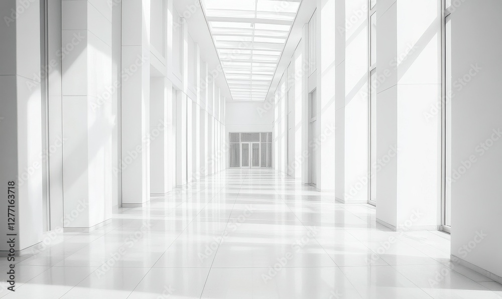 Clean, empty hospital hallway with soft natural light, minimalist architecture, health care setting Clean, empty hospital hallway with soft natural light, minimalist architecture, health care setting