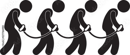 Illustration of a stickman walking in a line with hands handcuffed