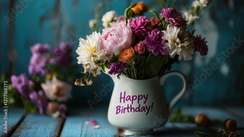 Wallpaper Mural Colorful flower arrangement in a vintage vase celebrates a special birthday milestone Torontodigital.ca