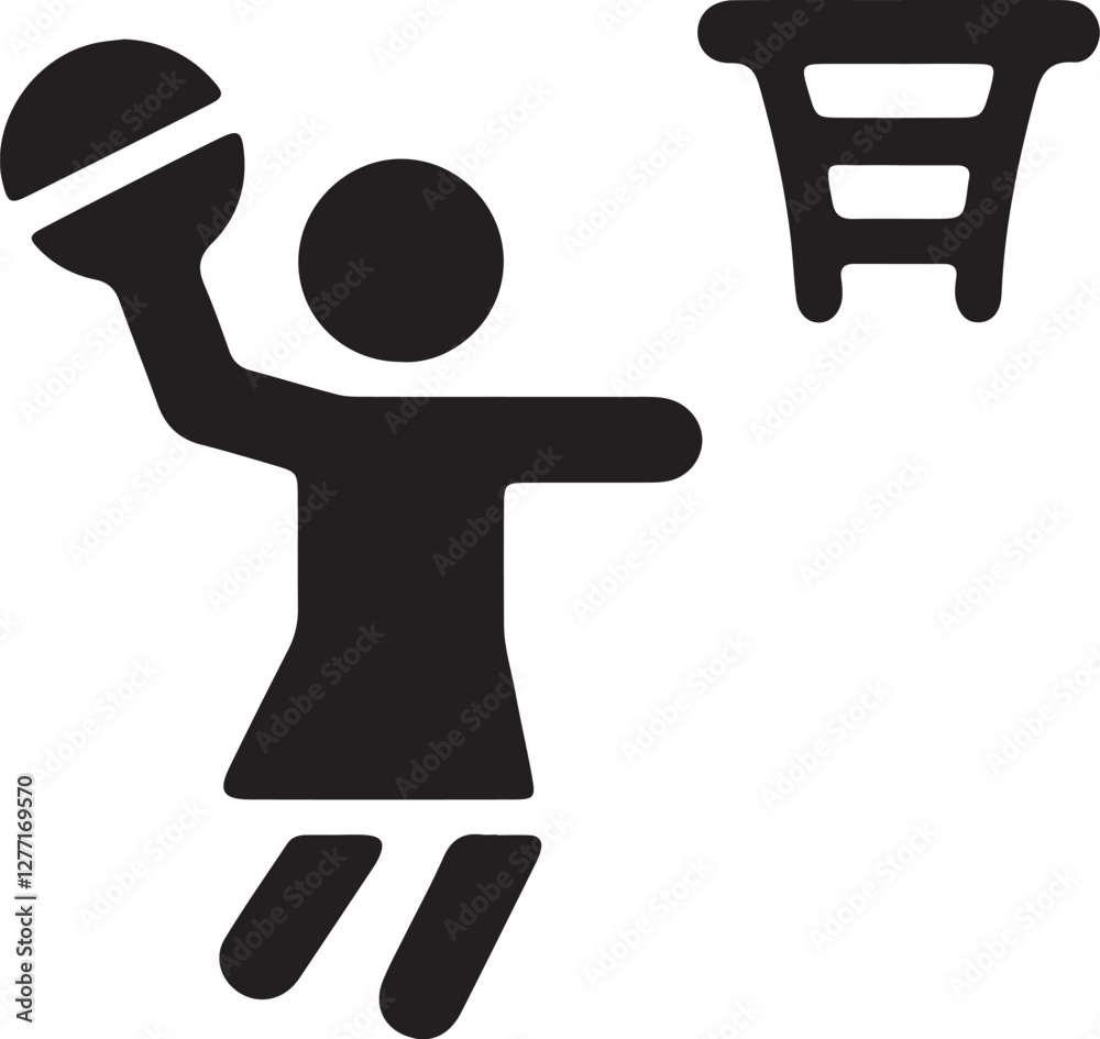 Illustration of a stickgirl playing basketball and shooting the ball into the hoop Illustration of a stickgirl playing basketball and shooting the ball into the hoop