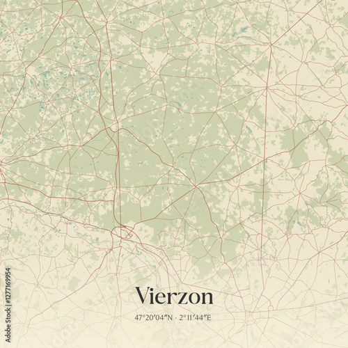 Vintage map of Vierzon, France.