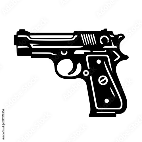 Clean Black Pistol SVG, Tactical Handgun Silhouette, Simple Firearm Vector