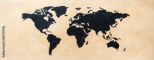 pollution oceans oil disaster, World map silhouette on a textured background, depicting continents in black against a light canvas. photo