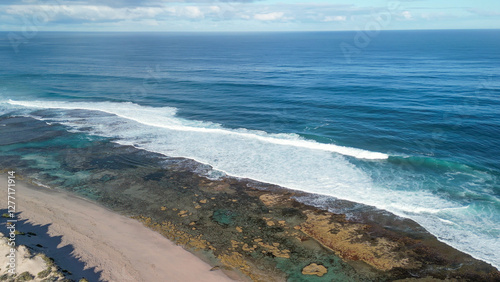 Aerial view of Kalbarri Coast and town in Western Australia during spring season