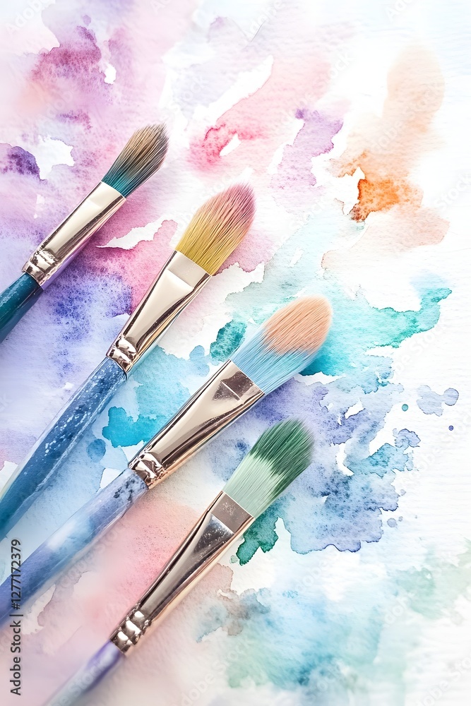Fototapeta premium Soft and Dreamy Watercolor Palette with Brushes