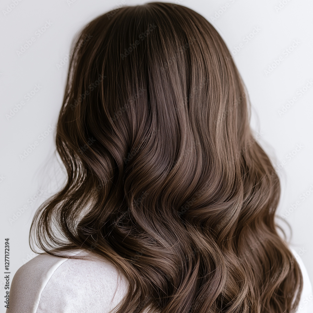 Naklejka premium Lange, glänzende Wellenfrisur mit dunklem Haar
