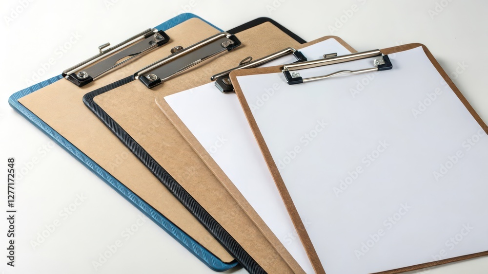 Clipboards with Blank Paper on White Background Clipboards with Blank Paper on White Background