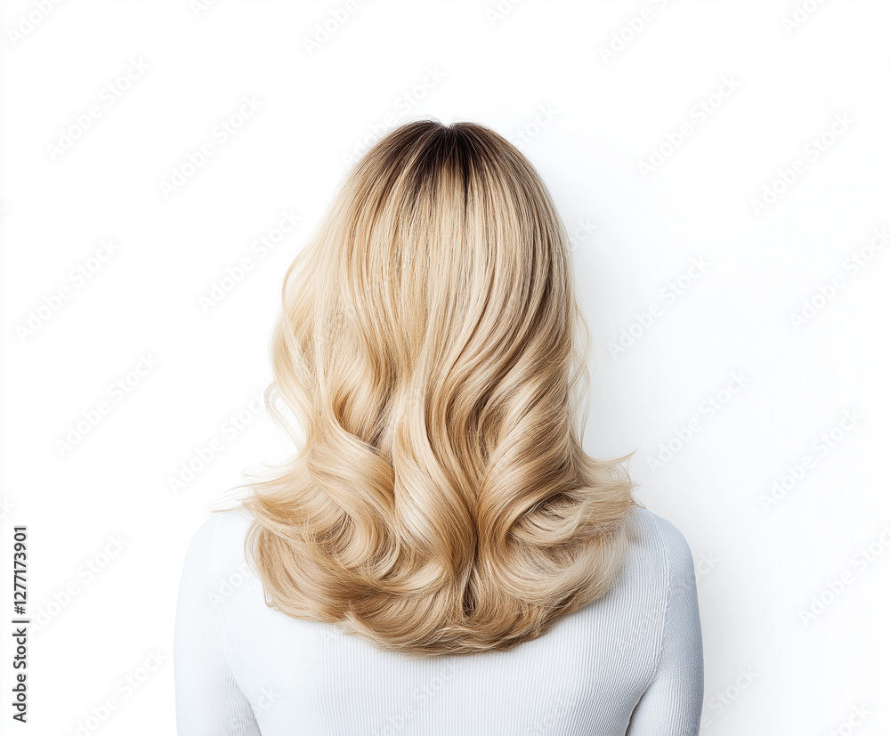Naklejka premium Elegante Frisur mit gewellten, blonden Haaren aus rückseitiger Sicht