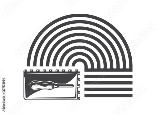 Trowel laying floor tiles and cement adhesive round shape. Texture of cementitious adhesive from a trowel for laying wall tiles. Vector illustration