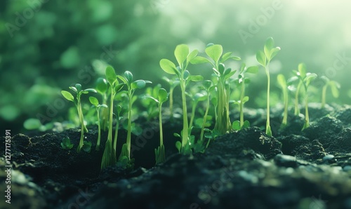 Fresh green sprouts growing from the ground, symbolizing new beginnings and growth.