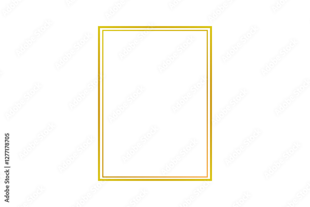 Elegant double-line golden rectangle frame isolated on a transparent background, perfect for luxury border designs. Ideal for invitations, postcards, and greeting cards. High-quality vector cut-out 