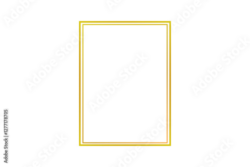 Elegant double-line golden rectangle frame isolated on a transparent background, perfect for luxury border designs. Ideal for invitations, postcards, and greeting cards. High-quality vector cut-out 