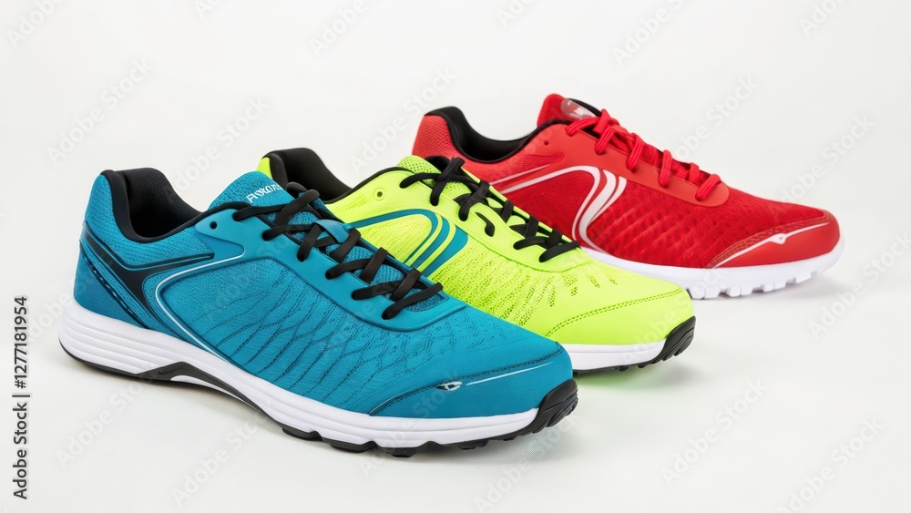 Three Athletic Shoes on White Background Three Athletic Shoes on White Background
